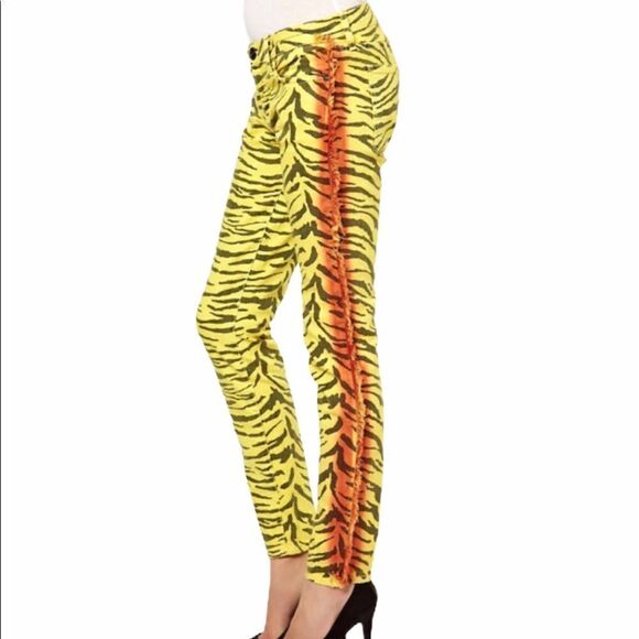 Current/Elliott Yellow Zebra Print Skinny Leg Jeans New With Tag Size 27 - Picture 13 of 15